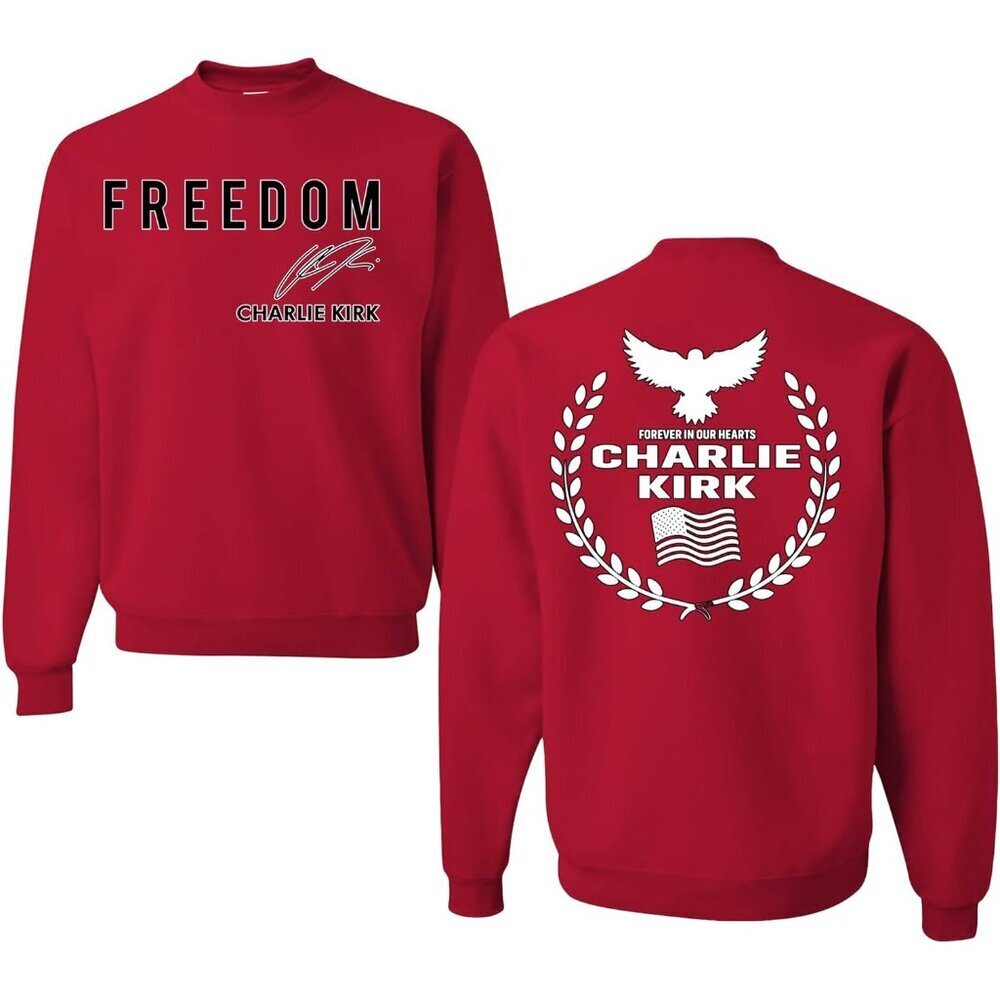Forever In Our Hearts Eagle Crewneck Sweater Sweatshirt Front & Back, Red, X-La